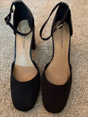 Christian Siriano for Payless Black Suede Ankle-Strap Block Pumps